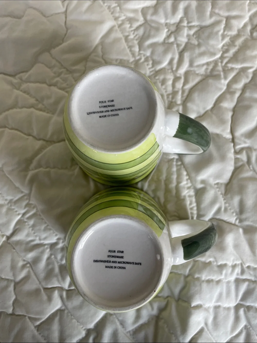 Green Striped Ceramic Coffee Mugs - Set of 2